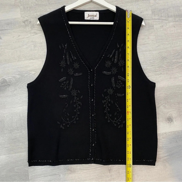 Jessica Petite Vintage Grandmacore Delicate Beaded Button Up Knit Black Cardigan - Picture 10 of 17